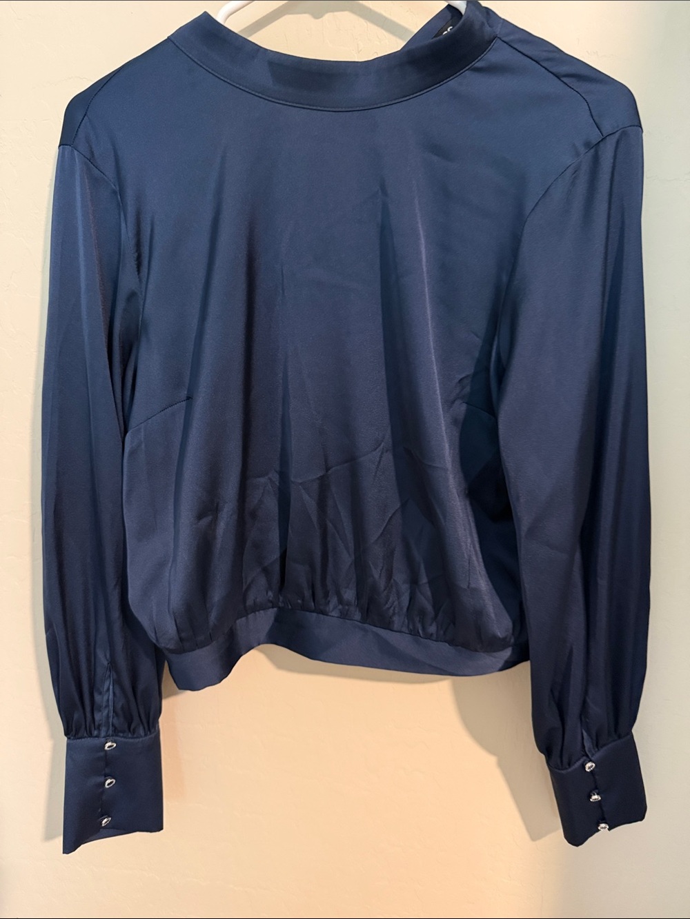 Express Navy Satin-Look Long Sleeve Blouse